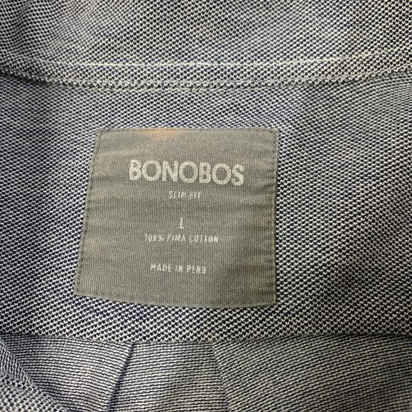 Bonobos Shirt Mens L Large Navy White SLIM Fit Pima Cotton Button Down Pocket - Picture 3 of 7